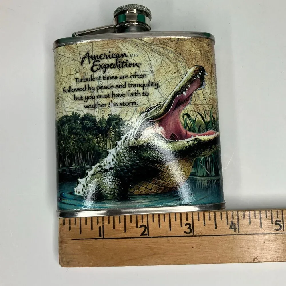 American Expedition Hip Flask Alligator Stainless Steel No Funnel